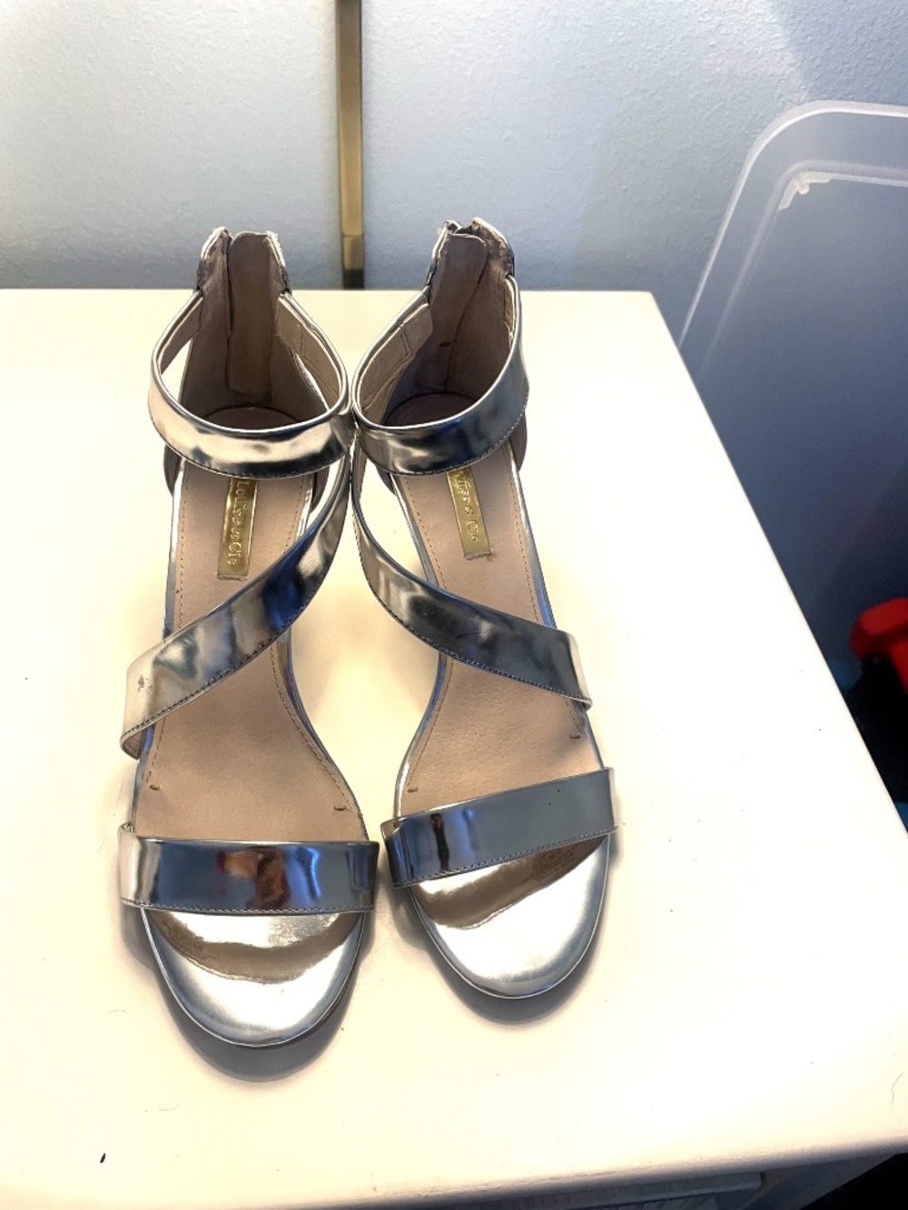 Louise et Cie Hilio Silver Mirror Metallic Strappy Stiletto Sandal Sz 8